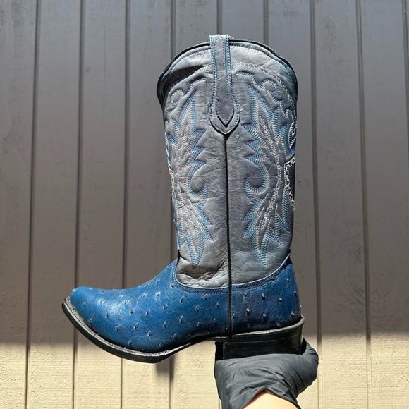 #16 Western Boot with Dark Blue Ostrich Texture, Model 7006 - Picture 2 of 5